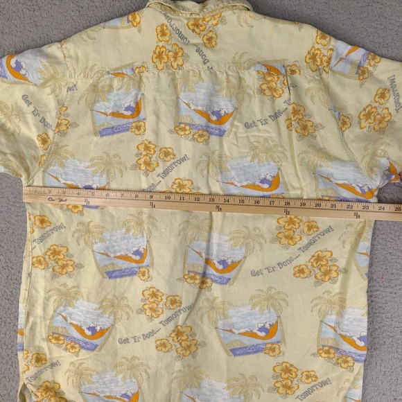 Big Dogs Hawaiian Shirt Men's Medium Yellow Linen Blend Button Down Get Er Done - Picture 9 of 12